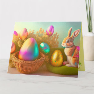 Easter Bunny And Shiny Eggs In A Basket Collection Card