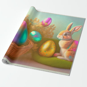 Easter Bunny And Shiny Eggs In A Basket Collection Wrapping Paper