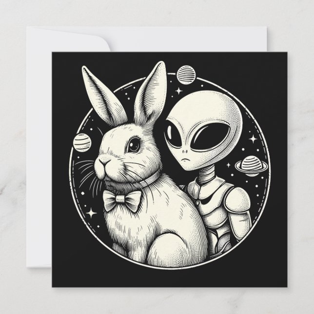 Easter Bunny and Space Alien UFO Sci Fi Funny Card (Front)
