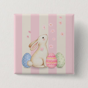 Easter Bunny and Spring Pastel Stripe 2 Inch Square Button