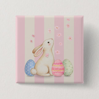 Easter Bunny and Spring Pastel Stripe 2 Inch Square Button