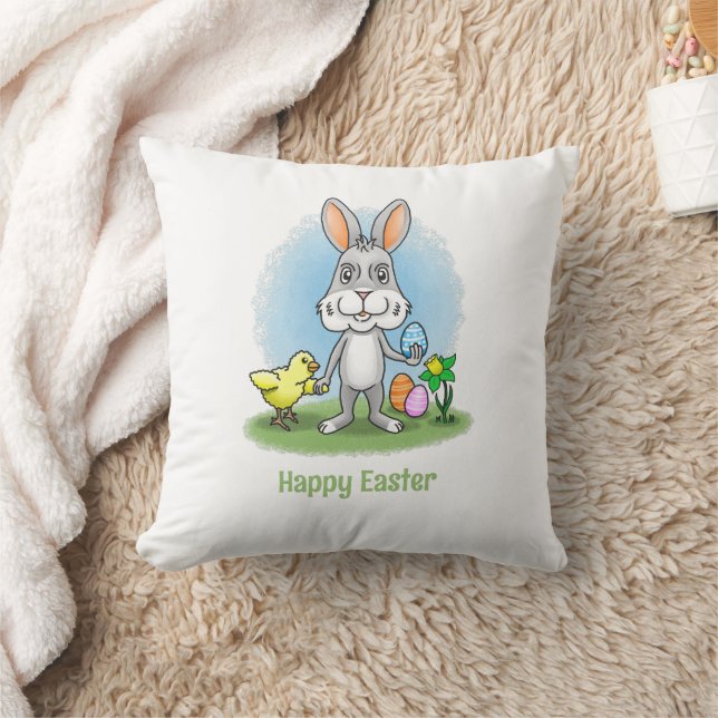 Easter bunny and the Chicken Throw Pillow (Blanket)
