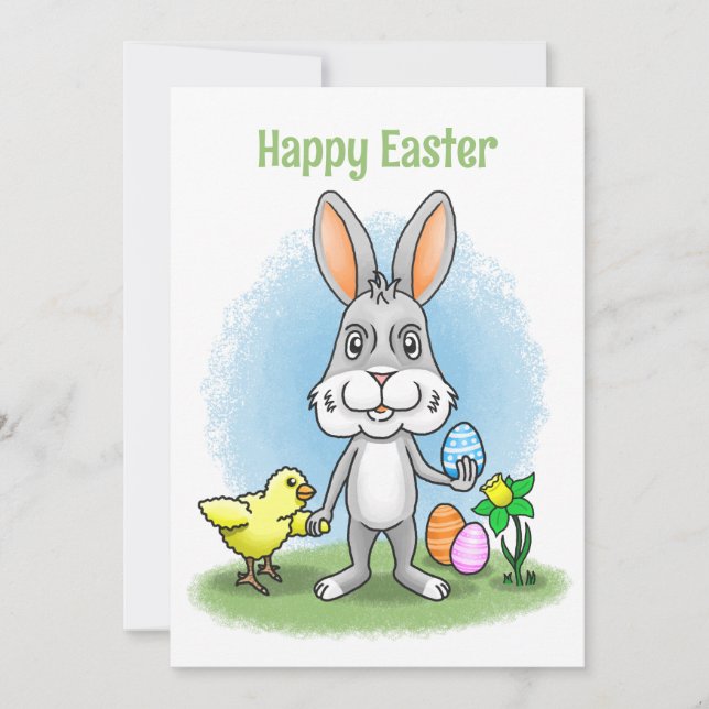 Easter bunny and the cute chicken holiday card (Front)