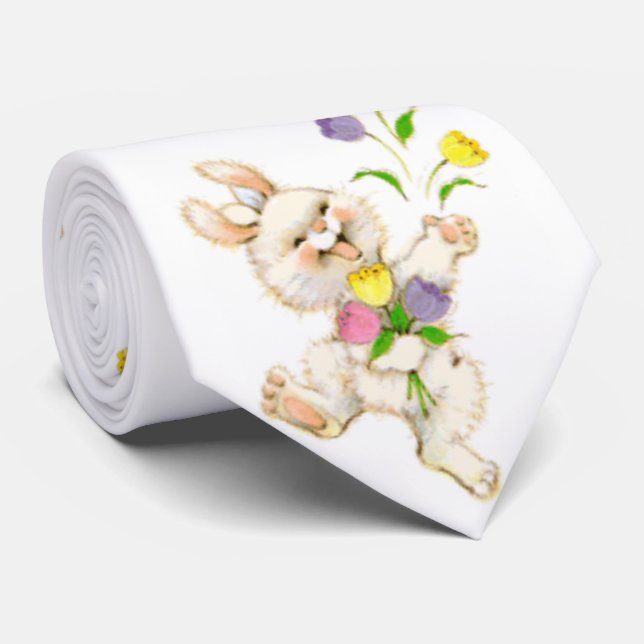 Easter Bunny And Tulips Tie (Rolled)