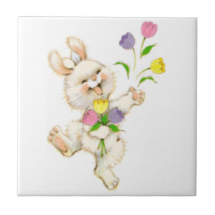 Easter Bunny And Tulips Tile