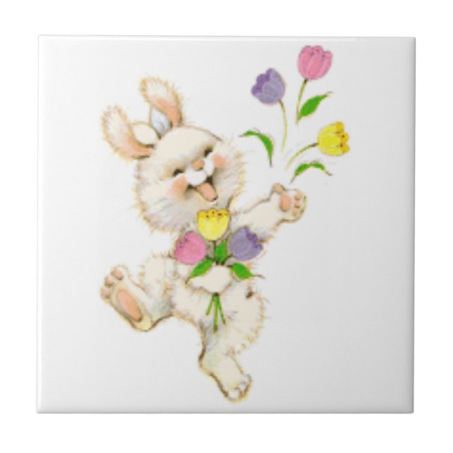 Easter Bunny And Tulips Tile (Front)
