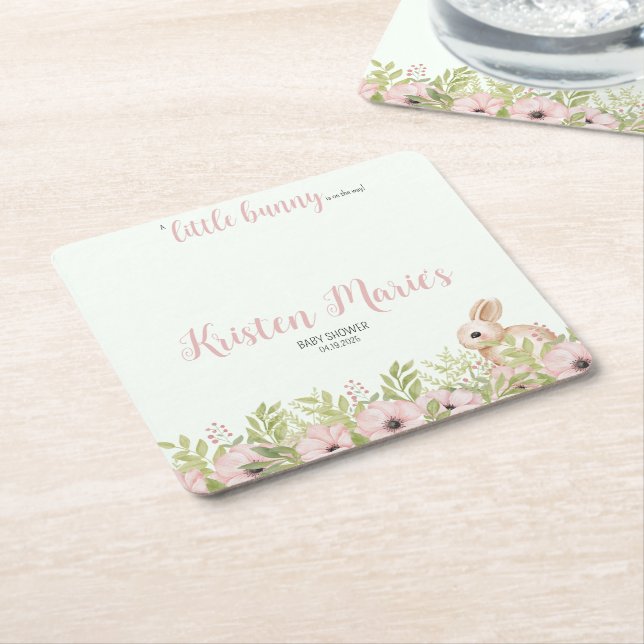 Easter Bunny Baby Shower Square Paper Coaster (Angled)