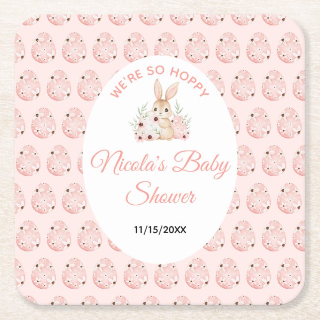 Easter Bunny Baby Shower Square Paper Coaster (Front)