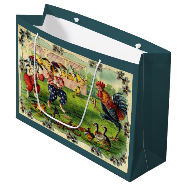 Easter Bunny Baseball Greeting Card Large Gift Bag (Front Angled)