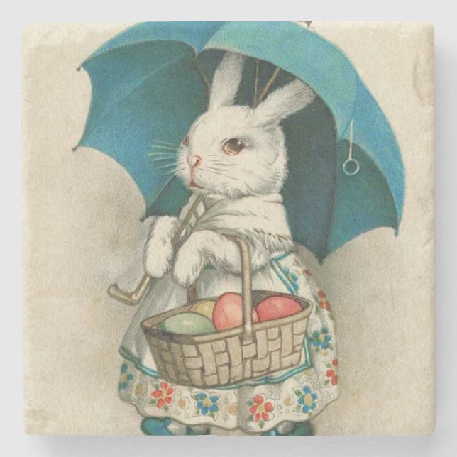 Easter Bunny Basket Coloured Egg Umbrella Stone Coaster (Front)