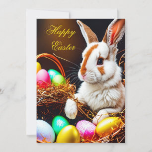 Easter Bunny Basket & Eggs Holiday Card