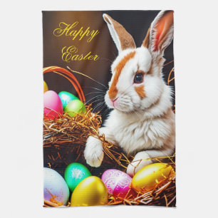 Easter Bunny Basket & Eggs Kitchen Towel