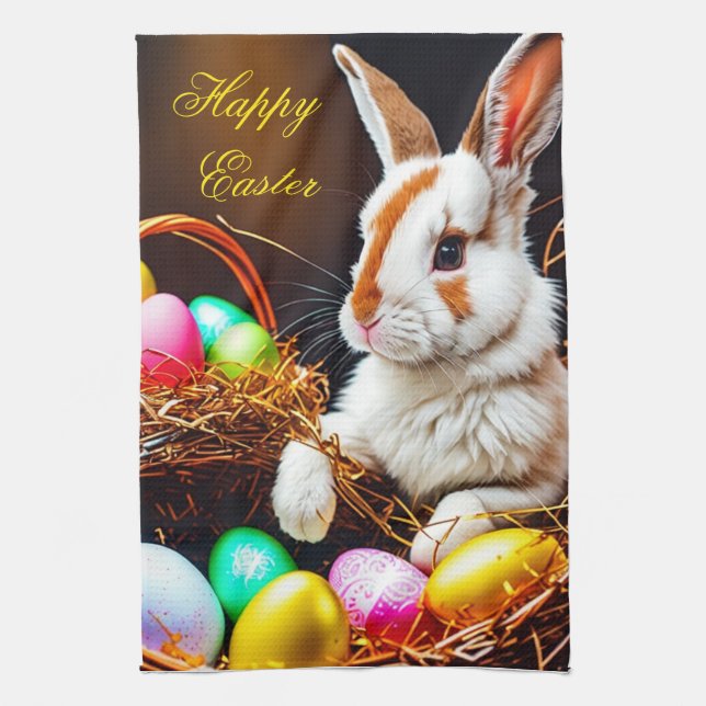 Easter Bunny Basket & Eggs  Kitchen Towel (Vertical)