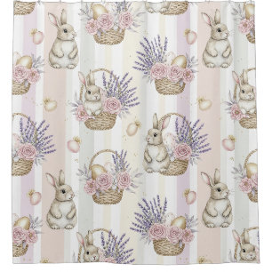 Easter Bunny Basket Pastel Gold Stripe
