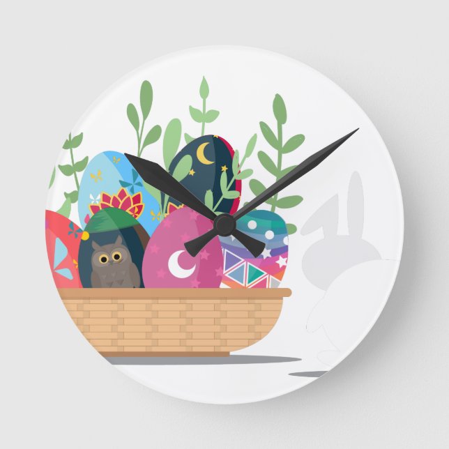 easter bunny basket round clock (Front)