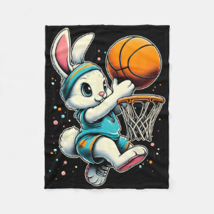 Easter Bunny Basketball Funny Bunny Playing Basket Fleece Blanket
