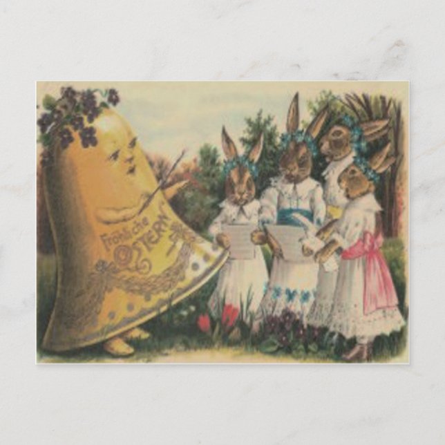 Easter Bunny Bell Lily Daisy Choir Holiday Postcard (Front)
