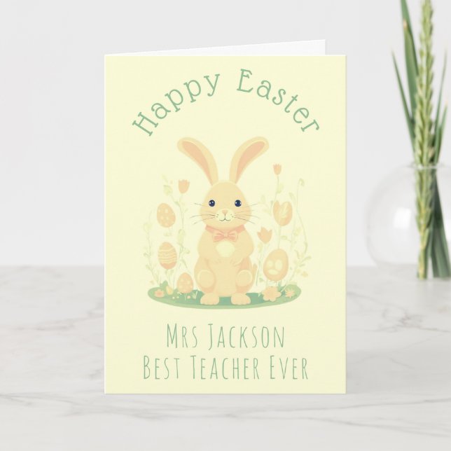 Easter Bunny Best Preschool Teacher Ever Yellow Card (Front)