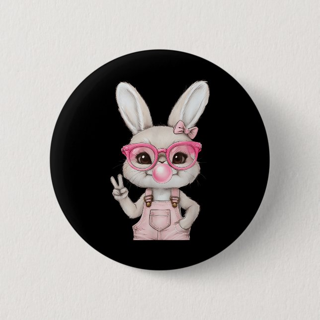 Easter Bunny Blowing Bubble Happy Easter Bunny Coq 2 Inch Round Button (Front)