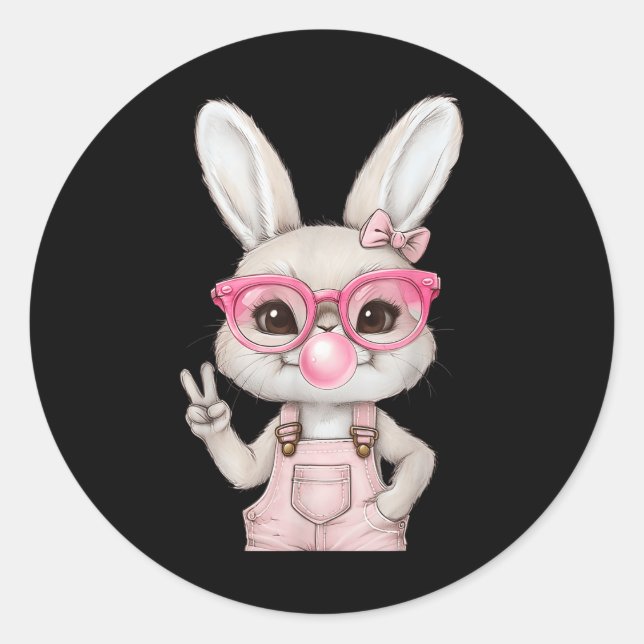Easter Bunny Blowing Bubble Happy Easter Bunny Coq Classic Round Sticker (Front)