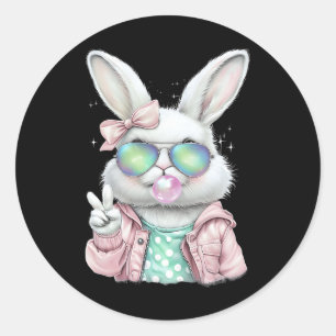 Easter Bunny Blowing Bubble Happy Easter Bunny Coq Classic Round Sticker