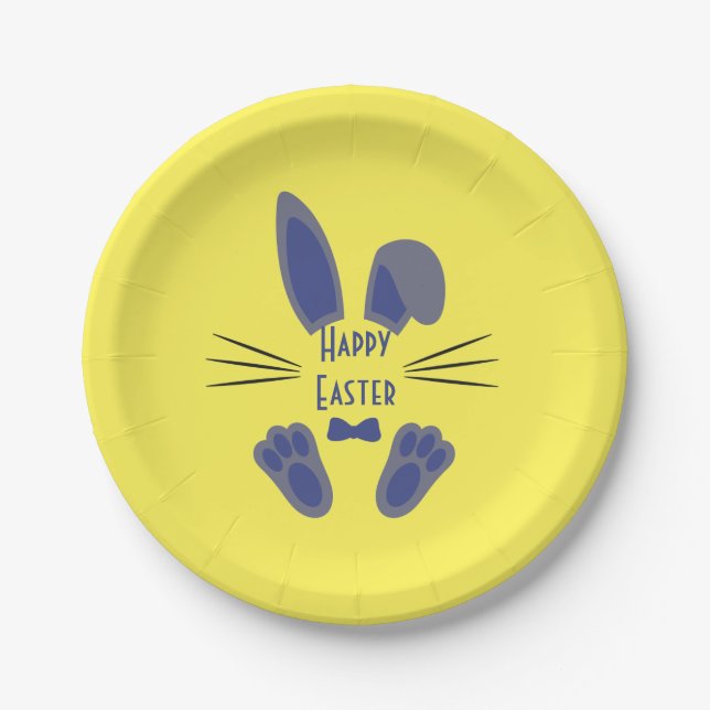 Easter Bunny Blue and Yellow Paper Plate (Front)