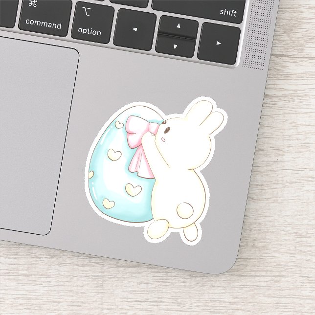 Easter Bunny Blue Egg Cute Vinyl Sticker (Detail)