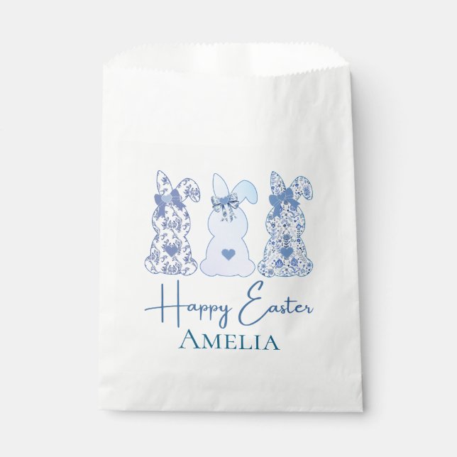 Easter Bunny Blue Floral Bow Coquett Personalized  Favour Bag (Front)