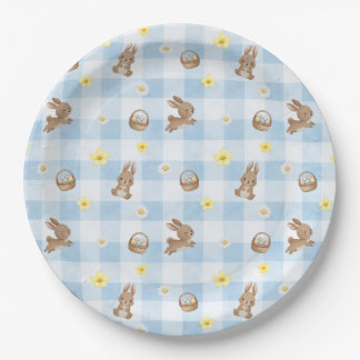 Easter Bunny Blue Gingham Paper Plate