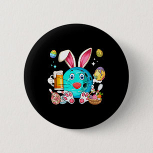 Easter Bunny Bowling Equipment Drinking Beer Funny 2 Inch Round Button