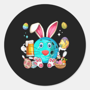 Easter Bunny Bowling Equipment Drinking Beer Funny Classic Round Sticker