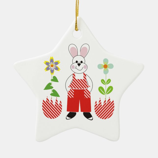 Easter bunny broken eggs flowers custom ornamenent ceramic ornament (Front)