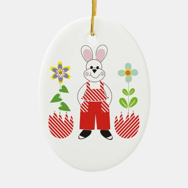 Easter bunny broken eggs flowers custom ornamenent ceramic ornament (Front)