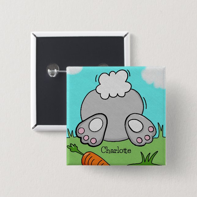 Easter Bunny Bum Cute Rabbit Personalized 2 Inch Square Button (Front & Back)