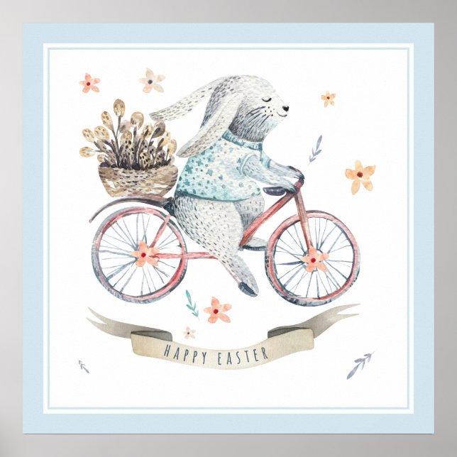 Easter bunny busket of spring flowers poster (Front)