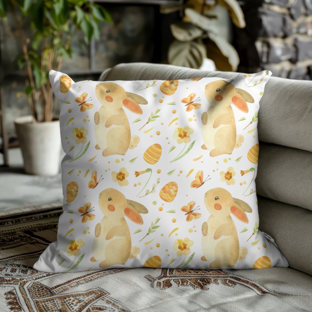 Easter Bunny & Butterflies Throw Pillow (Creator Uploaded)