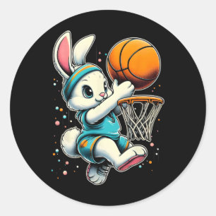 Easter Bunny Bysketbyll Funny Bunny Playing Bysket Classic Round Sticker