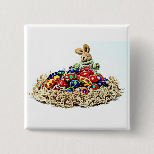 Easter Bunny Candy Nest 2 Inch Square Button