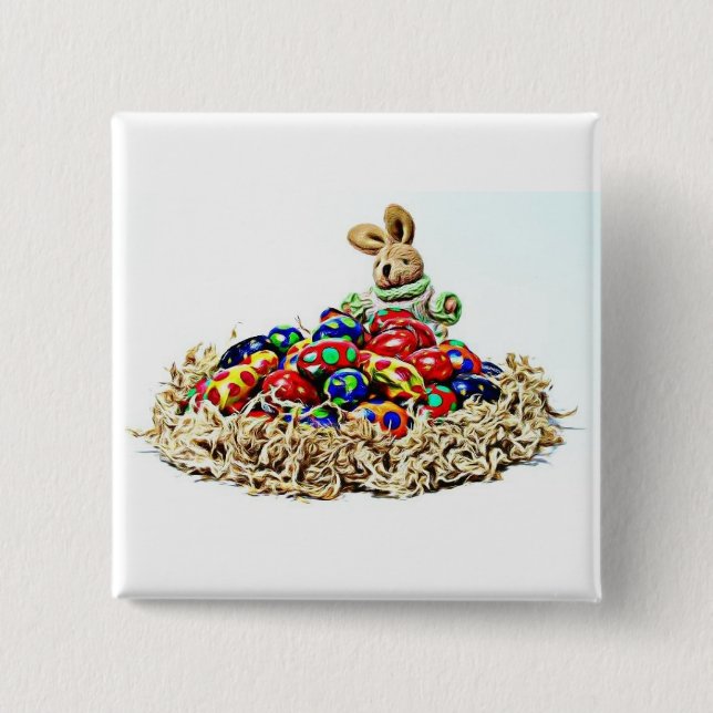 Easter Bunny Candy Nest 2 Inch Square Button (Front)