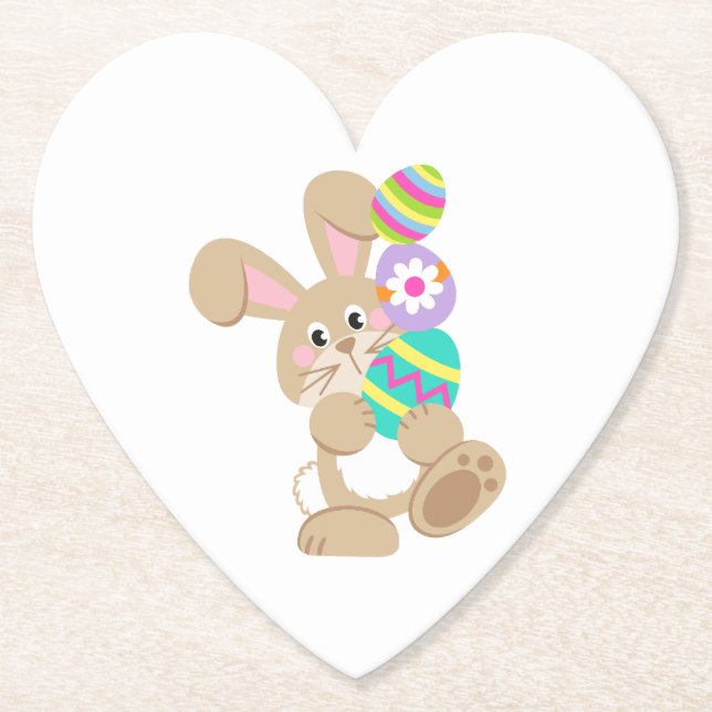 Easter Bunny Carrying Eggs Design Paper Coaster (Front)