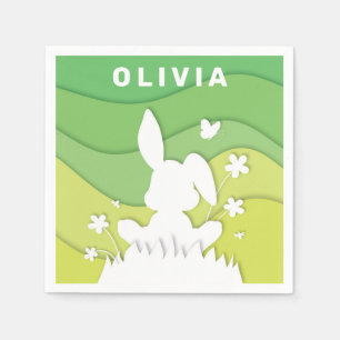 Easter bunny cartoon on grass napkin