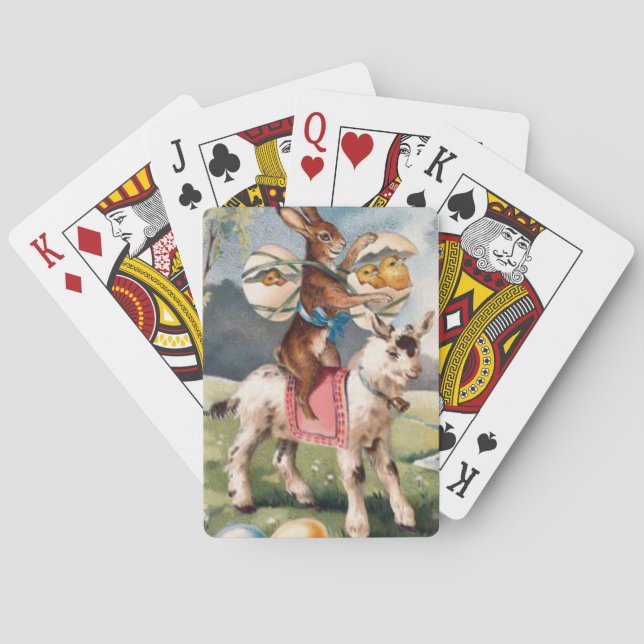 Easter Bunny Chick Coloured Painted Egg Goat Playing Cards (Back)