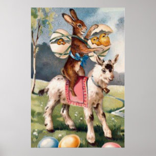 Easter Bunny Chick Coloured Painted Egg Goat Poster