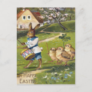 Easter Bunny Chick Drum Shamrock Farm Holiday Postcard