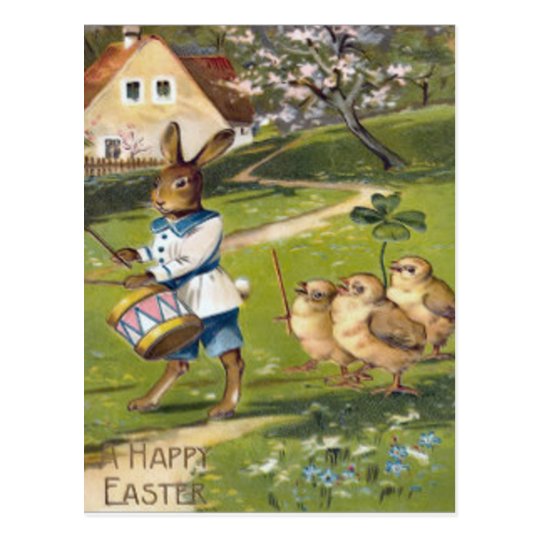 Easter Bunny Chick Drum Shamrock Farm Postcard