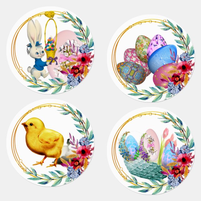 Easter Bunny Chick Eggs Basket Floral Wreath Set  (Group)