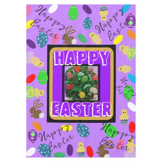 Easter Bunny Chick Eggs Purple Red Green  Tablecloth (Front)