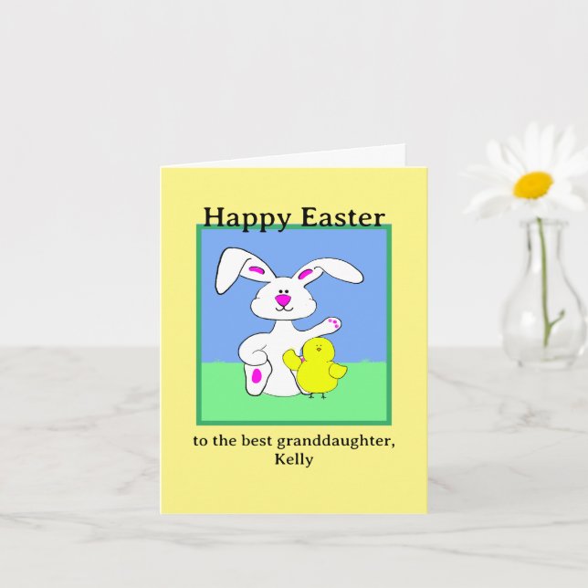 Easter Bunny & Chick Folded Greeting Card (Small Plant)