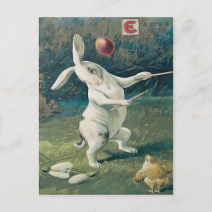 Easter Bunny Chick Playing Lily Holiday Postcard