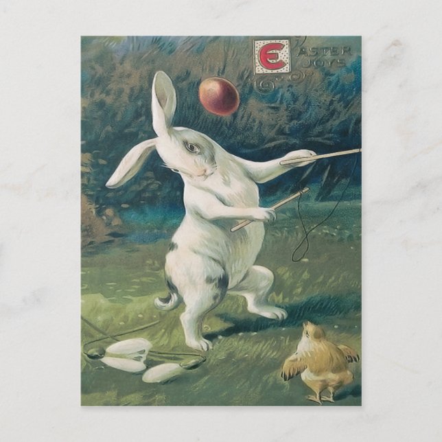 Easter Bunny Chick Playing Lily Holiday Postcard (Front)